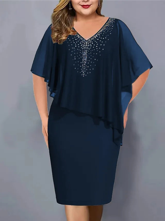 Elegant Rhinestone Chiffon Bodycon Plus Size Party Dress