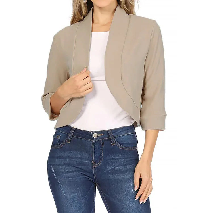 Plus Size 5XL Women's Cropped Bolero Cardigan – 3/4 Sleeve Open Stitch Shrug, Casual Streetwear.