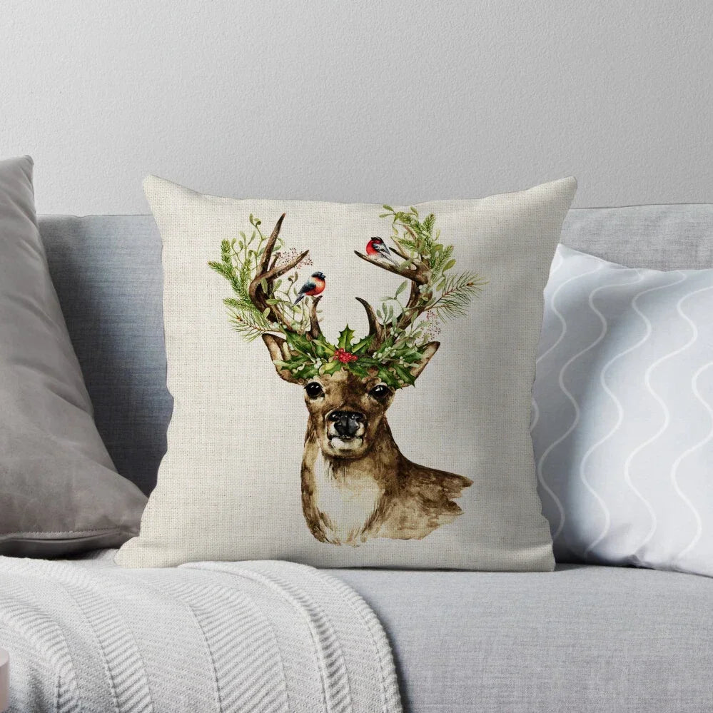 1PC Christmas Linen Pillowcase Cushion Cover – Customizable Home Sofa Decoration