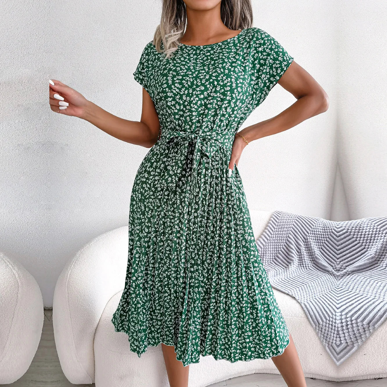 Women Spring Summer - Fashion Floral Pleated Dress