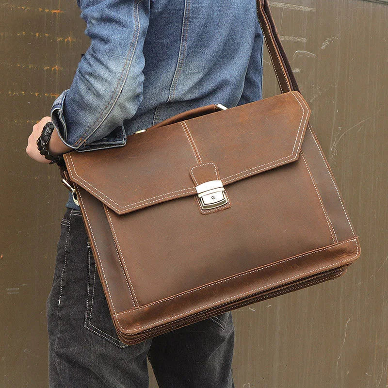 Genuine Leather Briefcase – Formal Business Bag for 15" Notebook PC