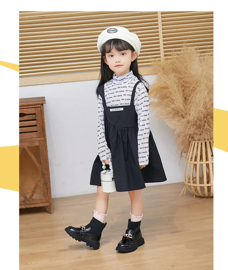 Girls' Leather Princess Boots with Metal Chains & Woven Stitching