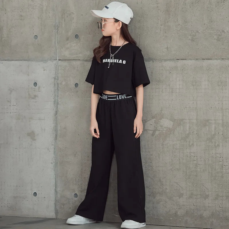 Summer Fashion Letter Top & Pants Set for Girls (Ages 5-14)