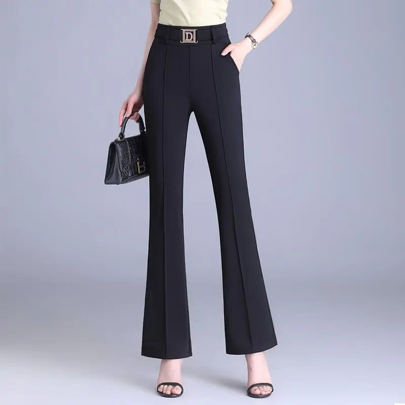 Spring/Summer High Waist Flare Pants with Bright Line Decoration