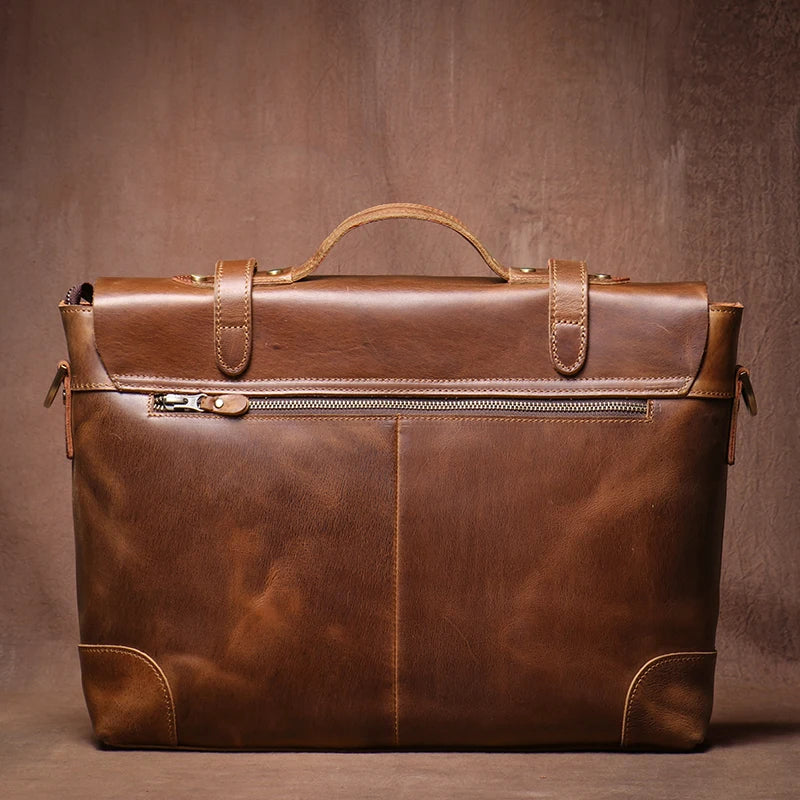 Genuine High Grade Retro Leather Briefcase Classic Men's Handbag Luxury Messenger Bag  For 15 Inch Laptop