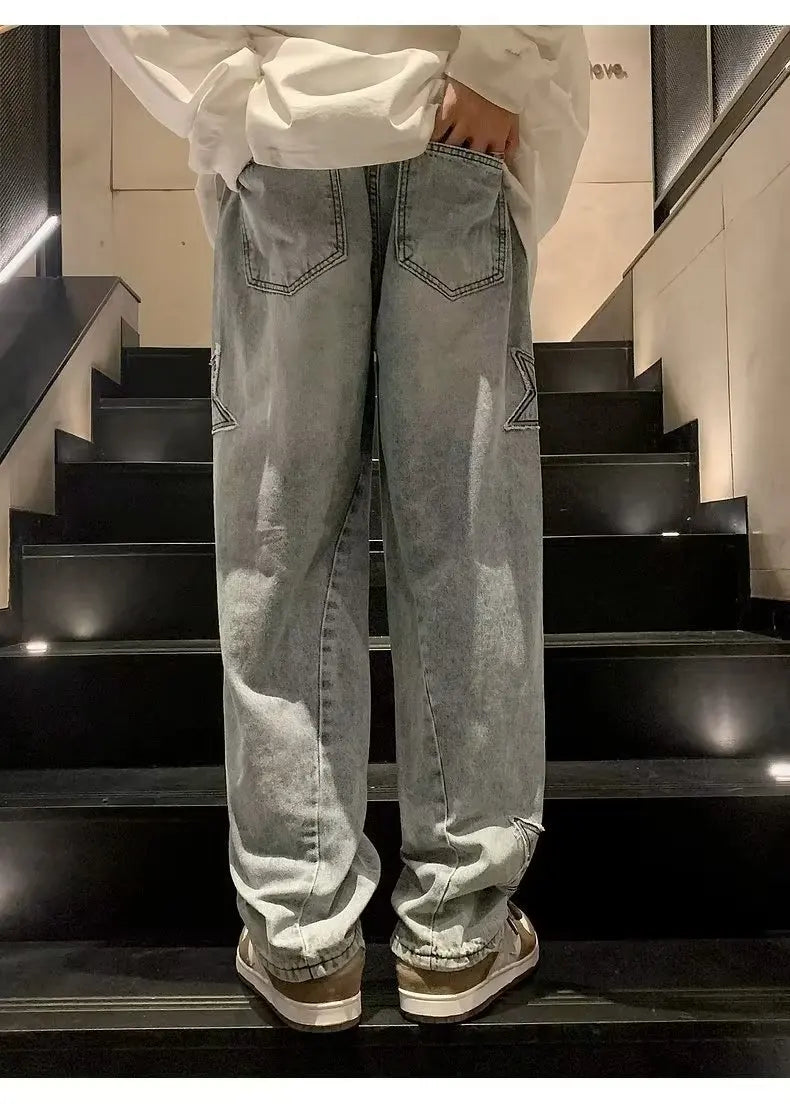 Hip Hop Embroidered Baggy Jeans - Men's Fashion Trousers