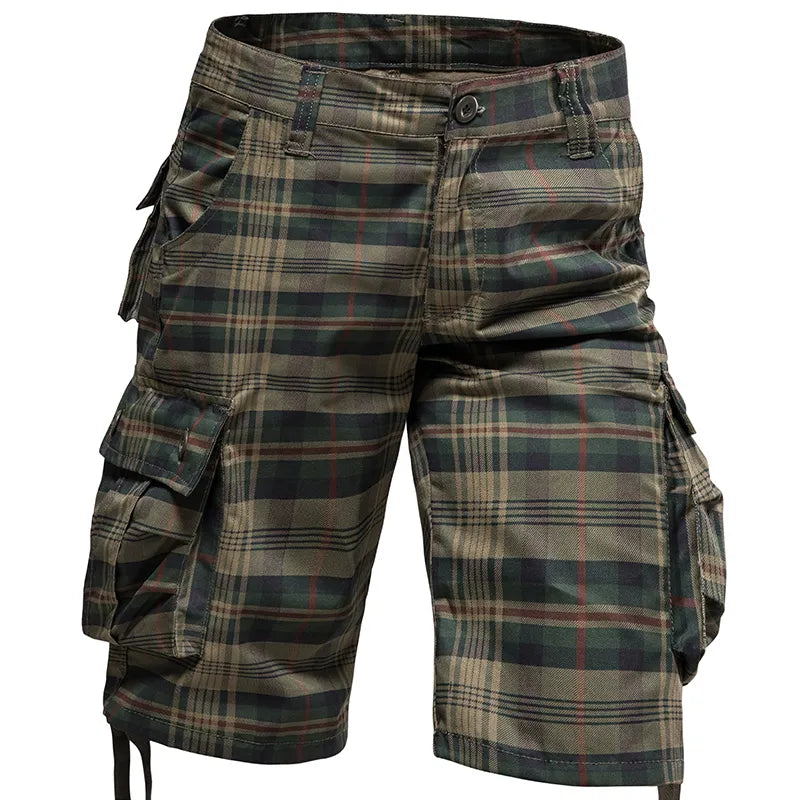 Men's Summer Cotton Plaid Cargo Shorts