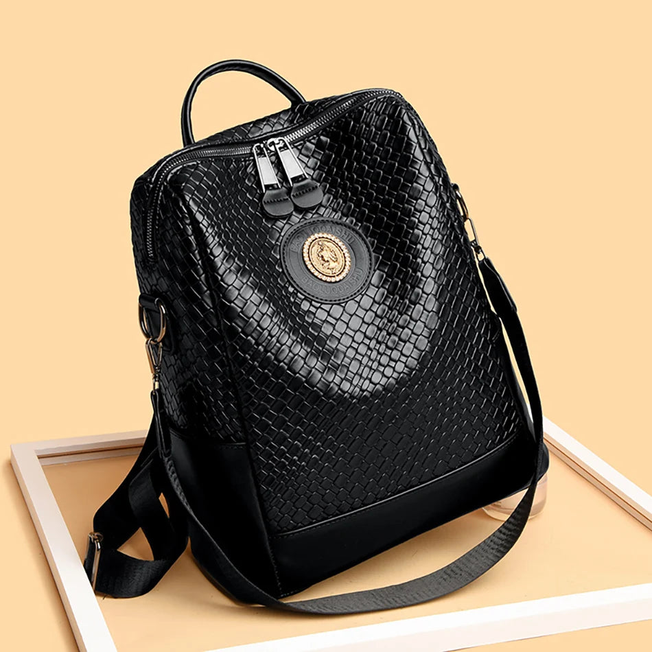 Luxury Leather Women's Backpack - Large Capacity Shoulder Bag