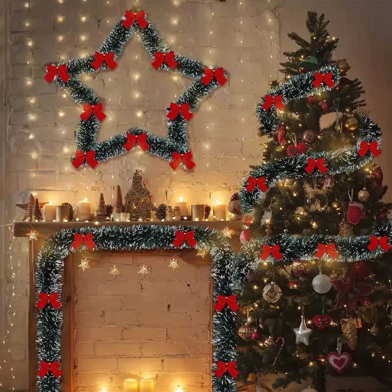 2m LED Christmas Tinsel Garland – Metallic Twist Decoration for Fireplace & Hanging