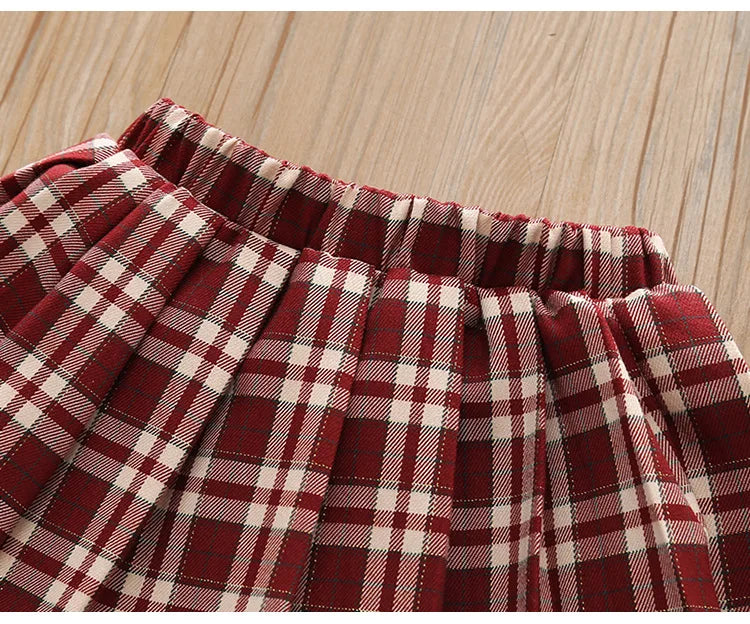 Autumn/Winter Baby Girl 2PCS Sweater Set - Knit Bow Coat & Plaid Skirt