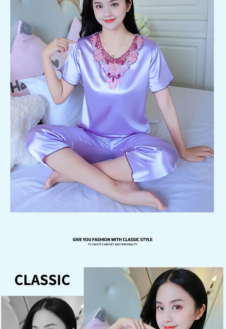 Plus Size 3XL Satin Pajama Set - Women's Casual Sleepwear (2 Pieces)