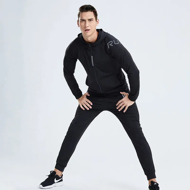 Quick Dry Men's Running Jacket Training Sportswear Set Gym Fitness Compression Sport Suit Jogging Tight Sportswear Clothes Male