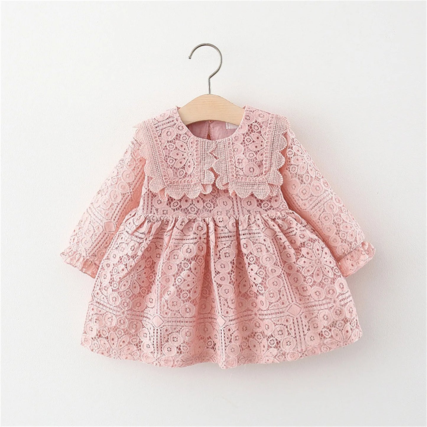 Casual Princess Dresses for Girls – Long Ruffled Sleeve Solid Patchwork Lace Party Dress