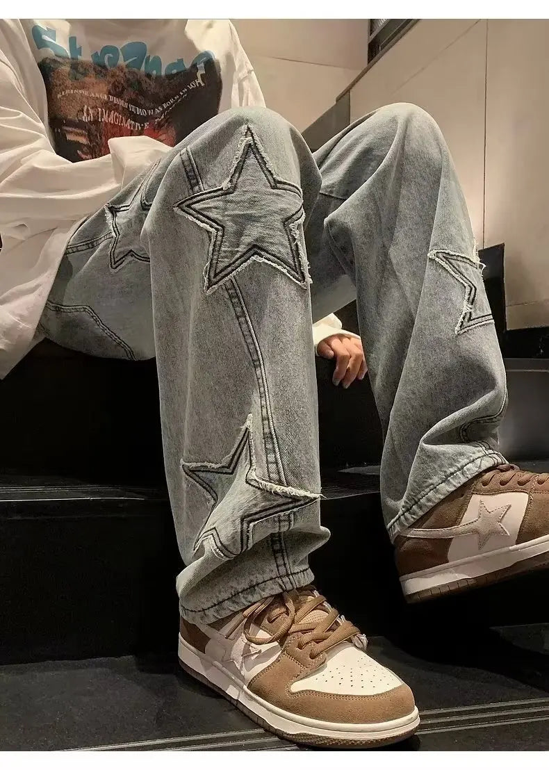 Hip Hop Embroidered Baggy Jeans - Men's Fashion Trousers