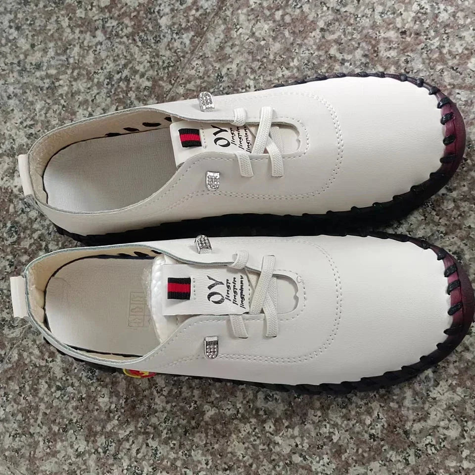 Women's PU Leather Sports Shoes - Large Size Running Sneakers with Elastic Straps