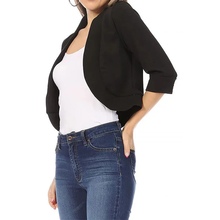 Plus Size 5XL Women's Cropped Bolero Cardigan – 3/4 Sleeve Open Stitch Shrug, Casual Streetwear.