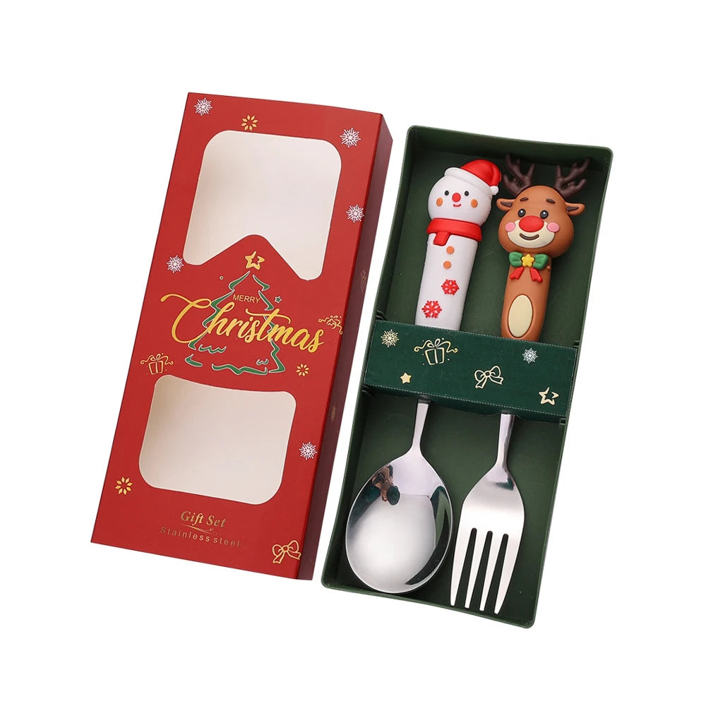 2/4Pcs Christmas Stainless Steel Dinnerware Set – Luxury Gift Box, Santa Cutlery