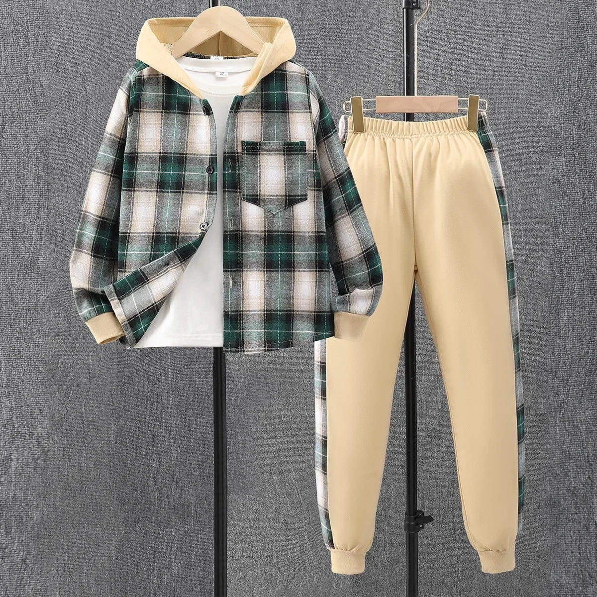 Boys Autumn Lattice Hooded 2-Piece Outfit Set