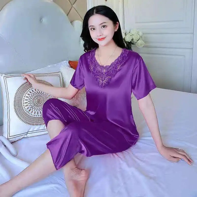 Plus Size 3XL Satin Pajama Set - Women's Casual Sleepwear (2 Pieces)