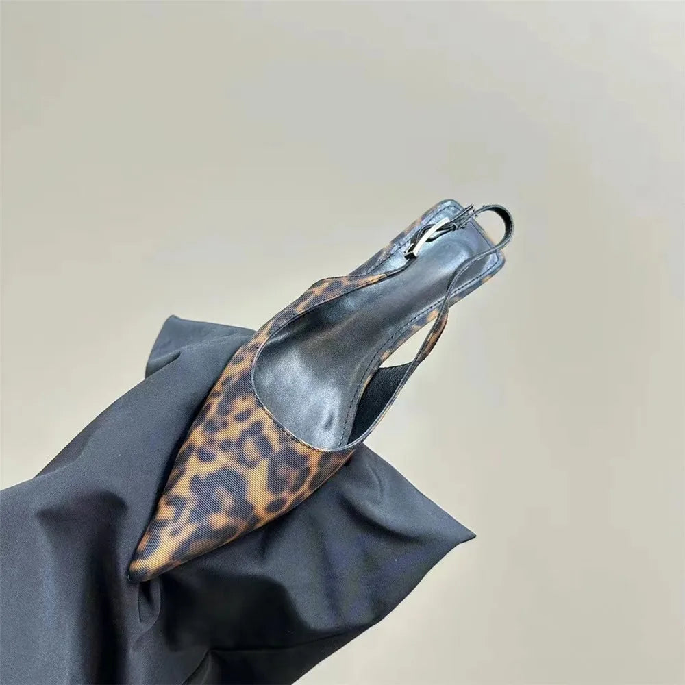 FEDONAS Women’s Leopard Kitten Heel Slingback Sandals – Genuine Leather Party Pumps