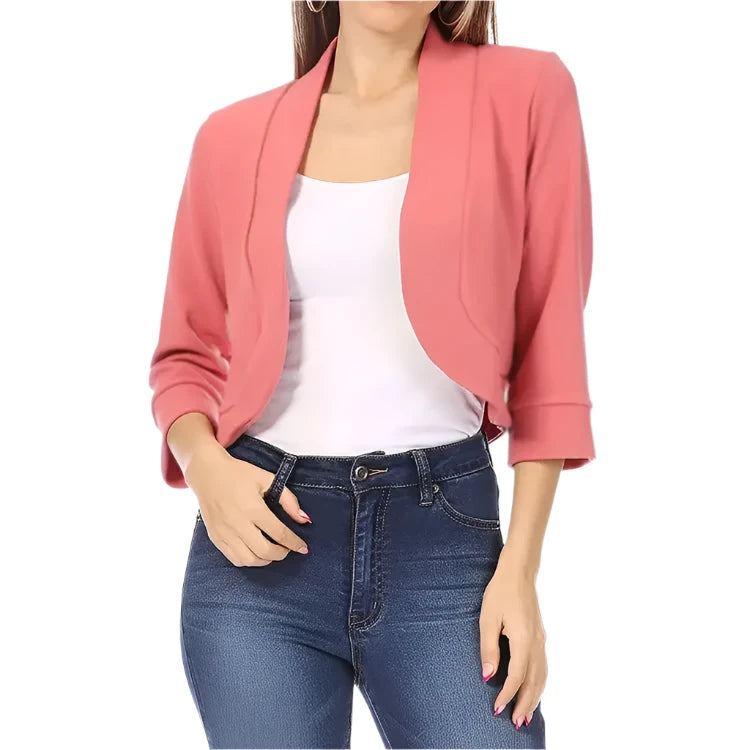 Plus Size 5XL Women's Cropped Bolero Cardigan – 3/4 Sleeve Open Stitch Shrug, Casual Streetwear.
