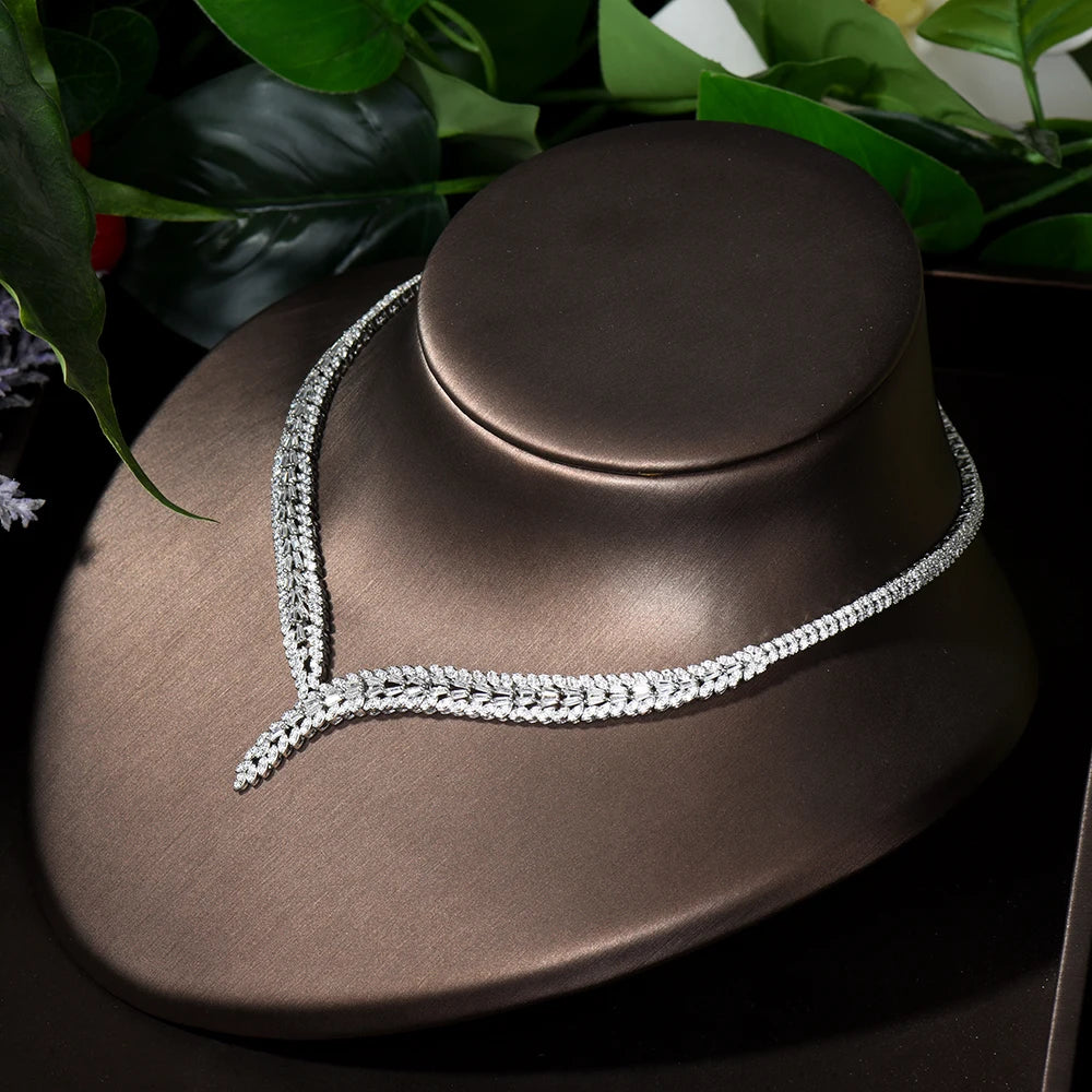 Classic CZ Bridal Jewelry Set – Rectangular Necklace & Earrings