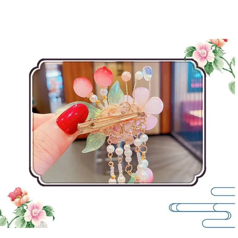 Cute Kids Girl Hanfu Headwear - Butterfly Hair Clip & Tassel Hair Accessories
