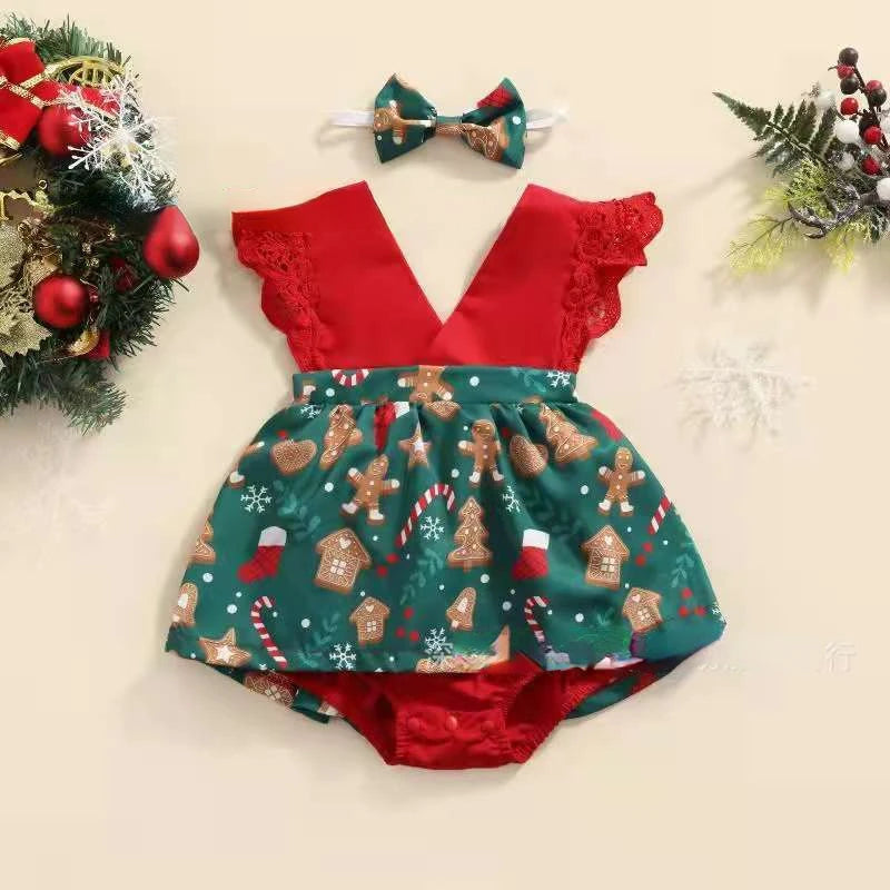 2-Piece Red Flower Baby Dress - Newborn to 24M Princess Outfit