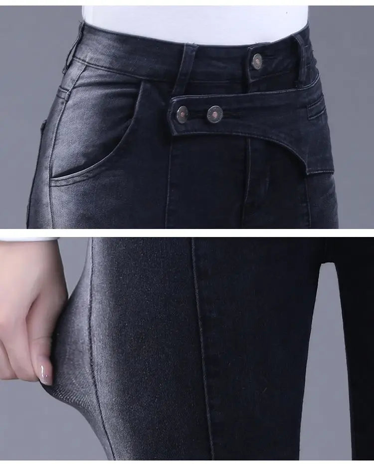 Vintage Gradient Black Slim Flare Jeans – High Waist, Casual.