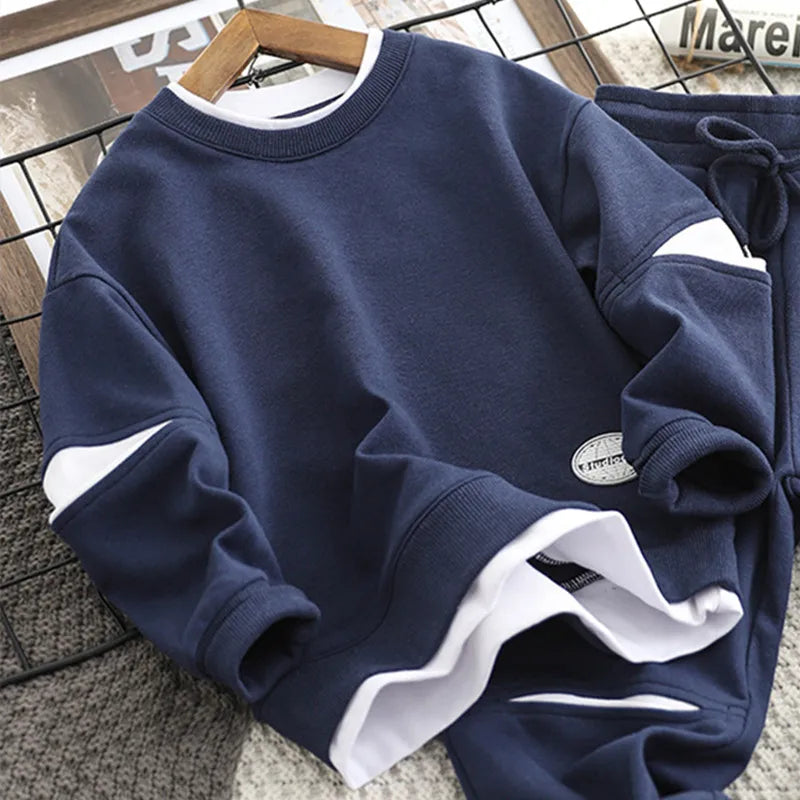 Boys' Cotton Tracksuit 2-Piece Set - Sweatshirt & Pants for Spring/Autumn