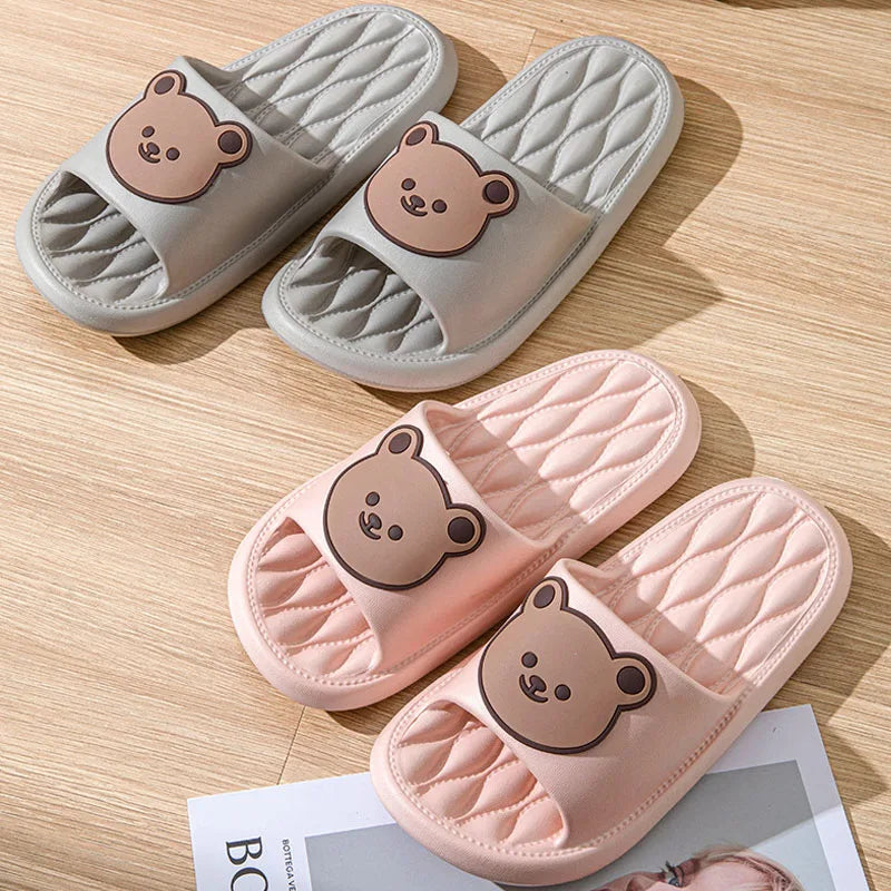 New EVA Slippers - Men & Women Cartoon Bear Sandals with Thick Soles, Non-Slip Bathroom and Casual Indoor/Outdoor Wear