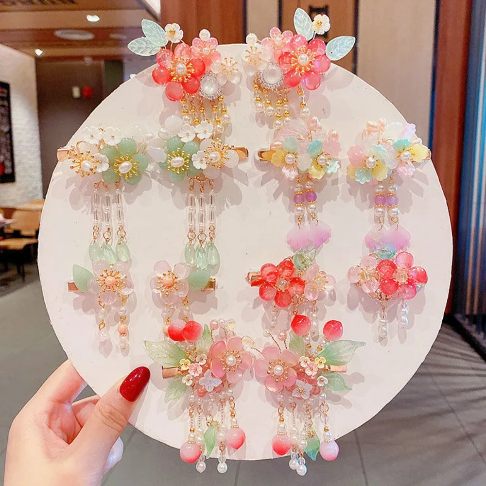 Cute Kids Girl Hanfu Headwear - Butterfly Hair Clip & Tassel Hair Accessories