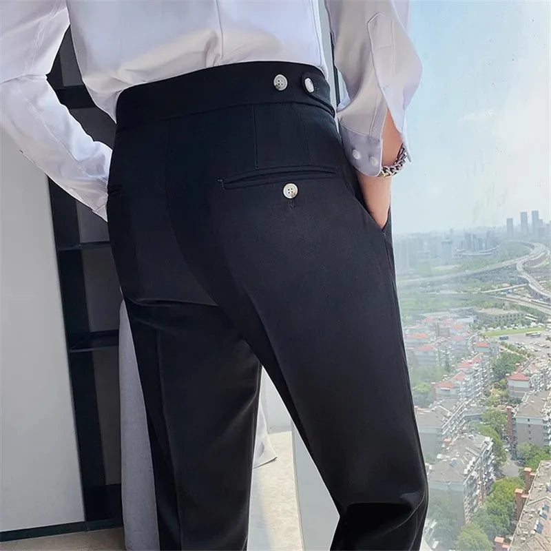 Men's England Style Suit Pants – Smart Casual Solid Slim Fit Straight Dress Trousers