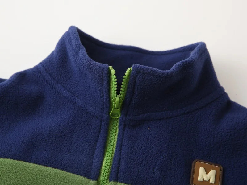 Autumn Winter Baby Boy Fleece Jacket – Letter Sticker & Zipper Coat