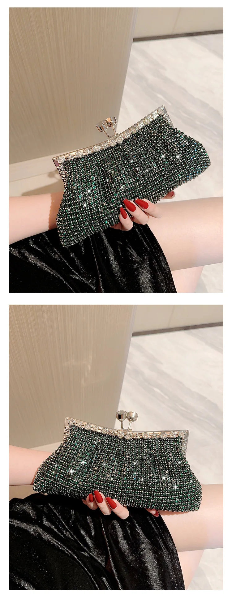 Luxury Rhinestone Evening Clutch Bag with Detachable Chain – Elegant Wedding & Party Handbag