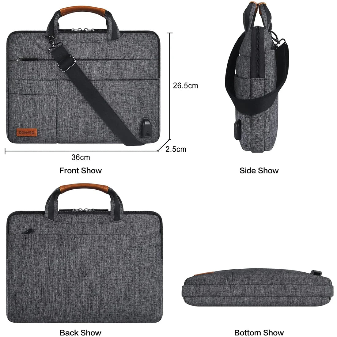 Multi-Functional Laptop Sleeve Business Briefcase Messenger Bag with USB Charging Port