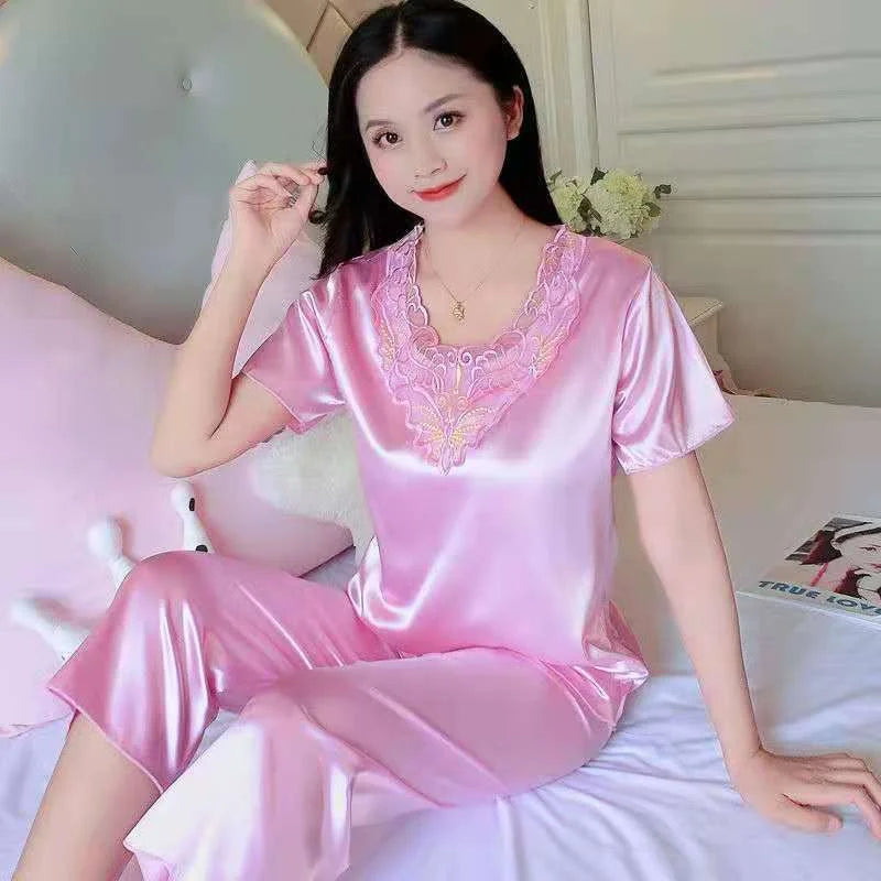 Plus Size 3XL Satin Pajama Set - Women's Casual Sleepwear (2 Pieces)