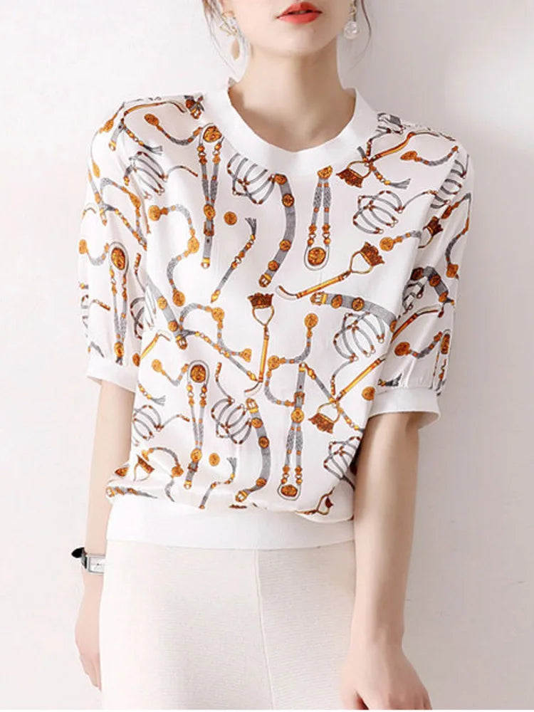 Vintage Ice Silk Short Sleeve Tee for Women