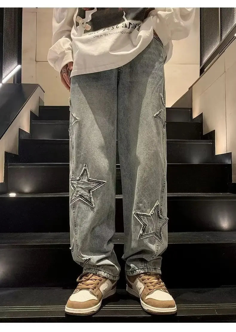 Hip Hop Embroidered Baggy Jeans - Men's Fashion Trousers