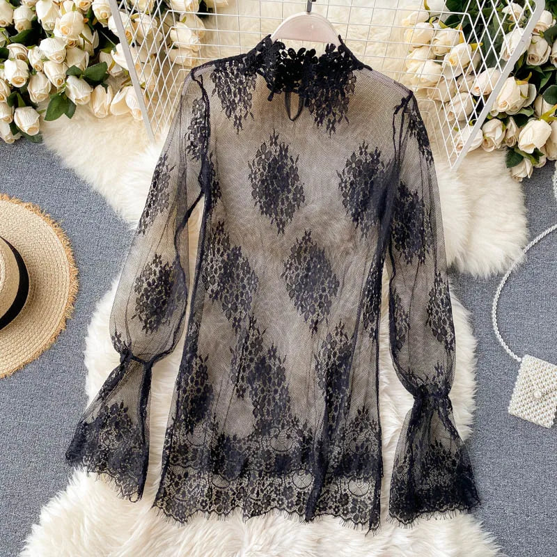 Puff Sleeve Lace Double Breasted Boho Jumpsuit for Women
