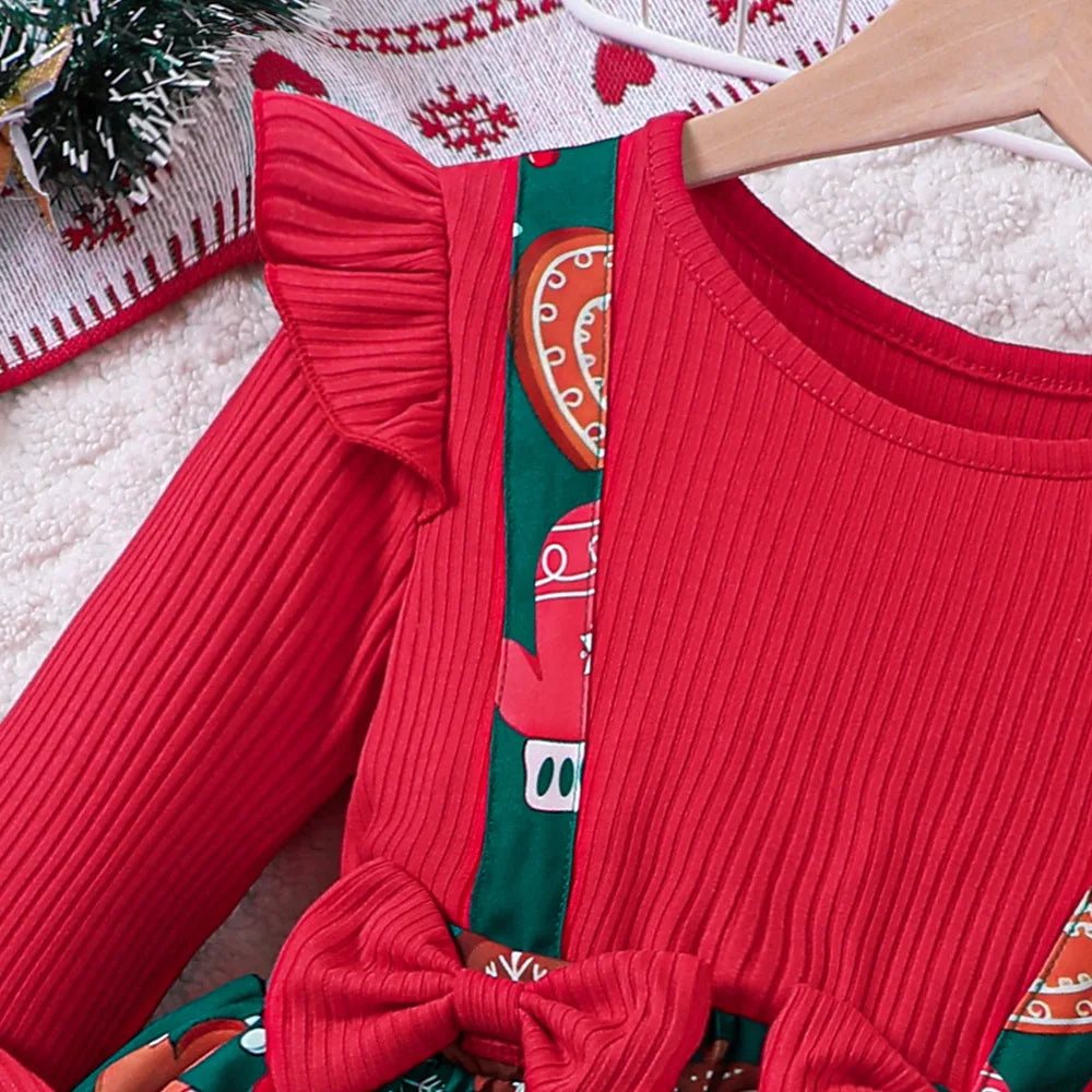 Girls' Christmas Two-Piece Dress – Autumn/Winter Holiday Outfit