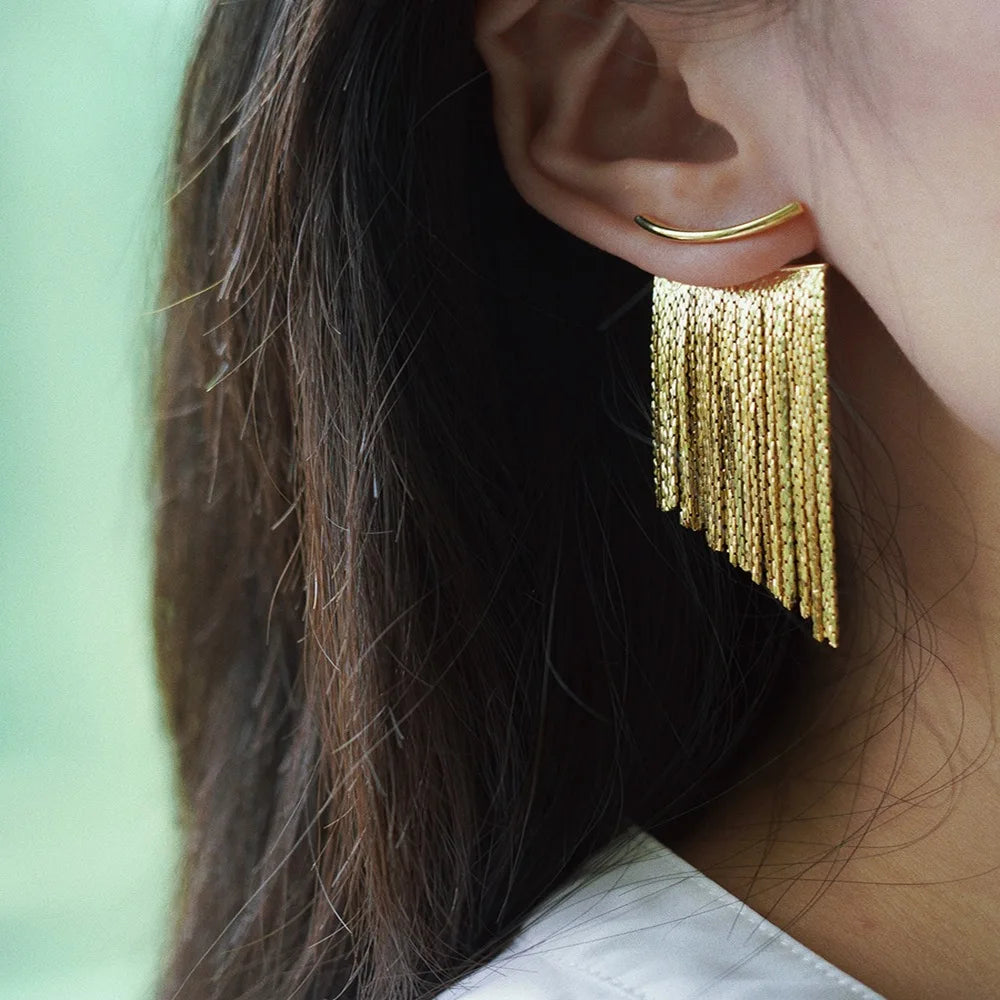 Bling Gold Tassel Dangle Earrings for Women