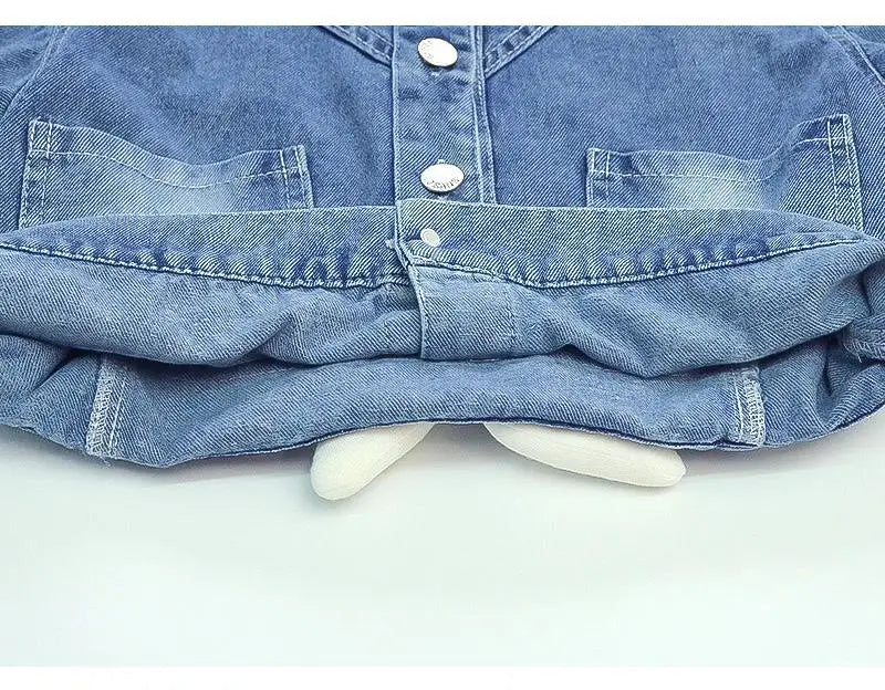 Girls' Denim Jacket – Embroidered Cartoon Rabbit Coat for Kids (Ages 2-7), Autumn Casual Outerwear
