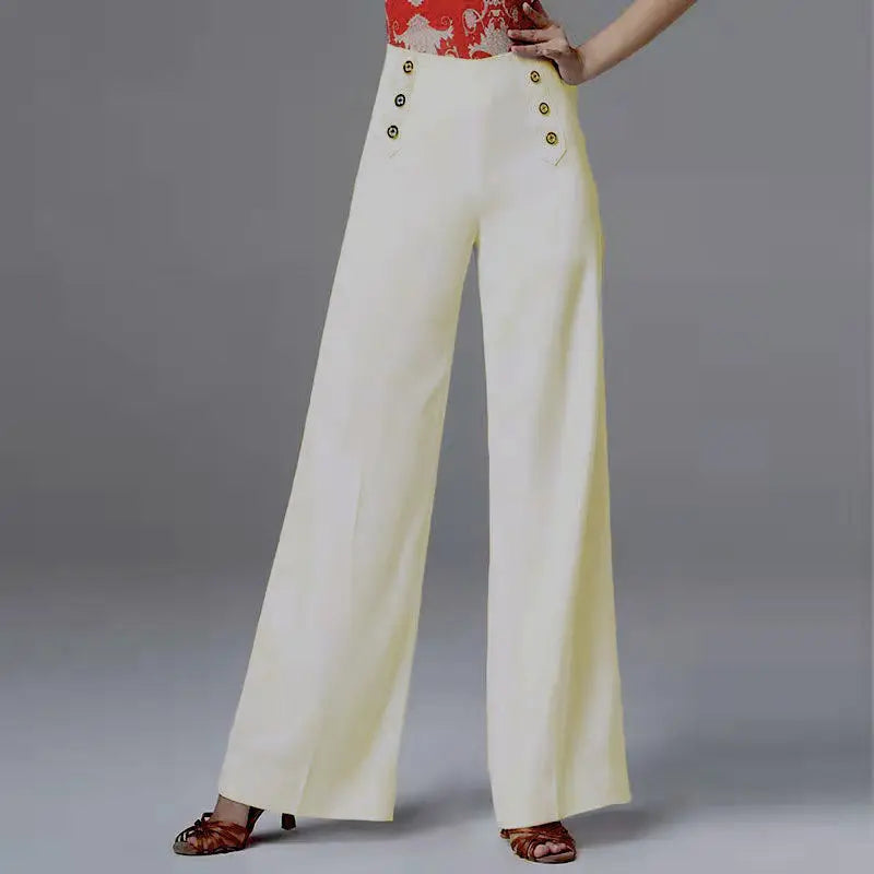 Women's High Waist Dance Pants – Buttoned, Elegant Modern Latin Practice Trousers for Spring and Autumn