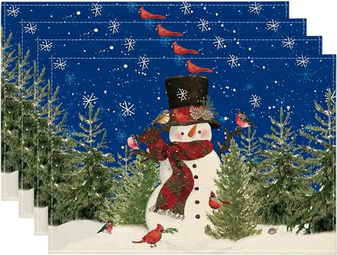 1/2pcs Linen Christmas Placemats – 30x45cm Buffalo Plaid Snowman Gnome Table Mats for Home Decor