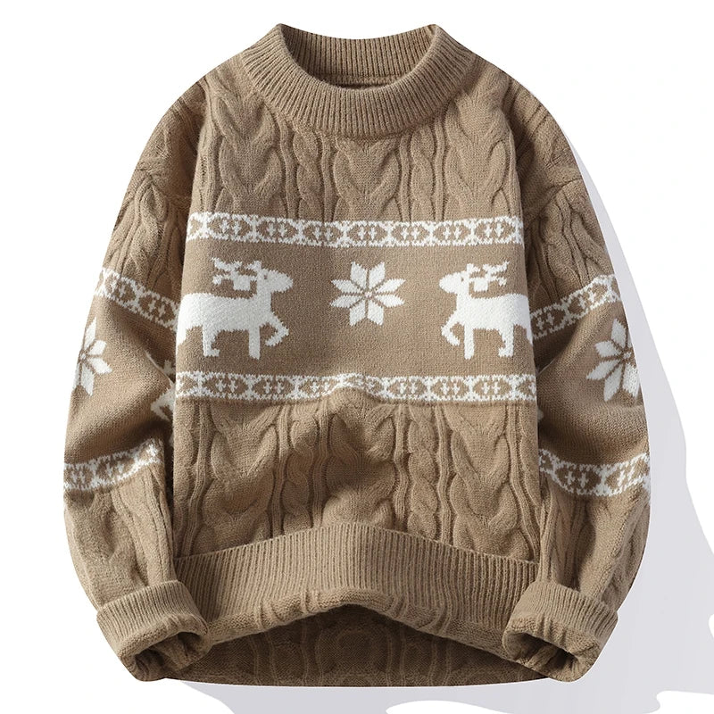Men's Luxury Cashmere Christmas Sweater – Thick, Warm Deer Print