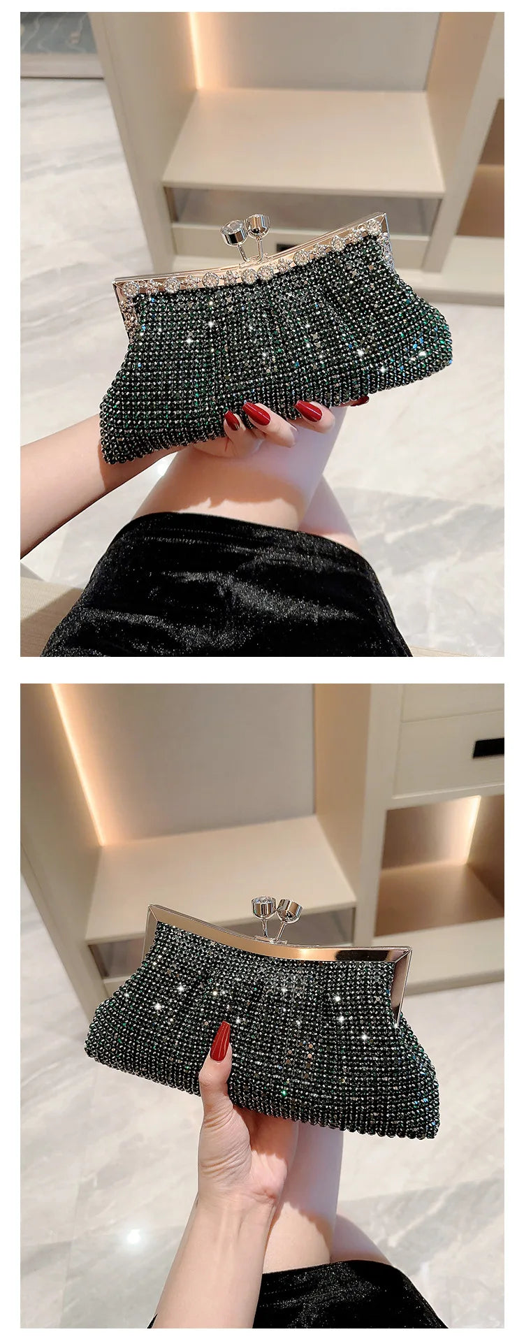 Luxury Rhinestone Evening Clutch Bag with Detachable Chain – Elegant Wedding & Party Handbag