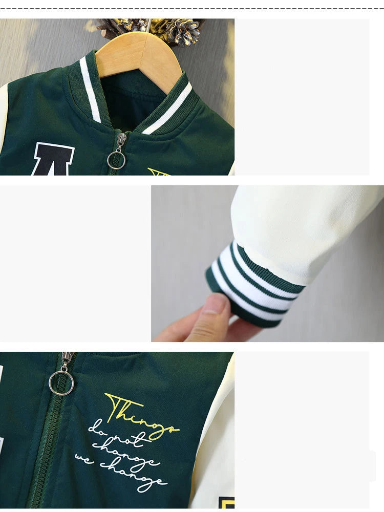Spring Autumn Children’s Baseball Jacket – Striped Letter Coat for Kids