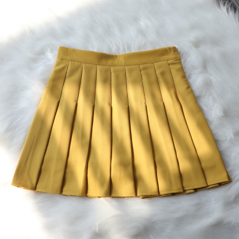 Korean High-Waisted Pleated A-Line Skirt
