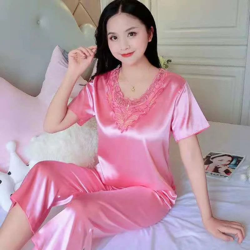 Plus Size 3XL Satin Pajama Set - Women's Casual Sleepwear (2 Pieces)